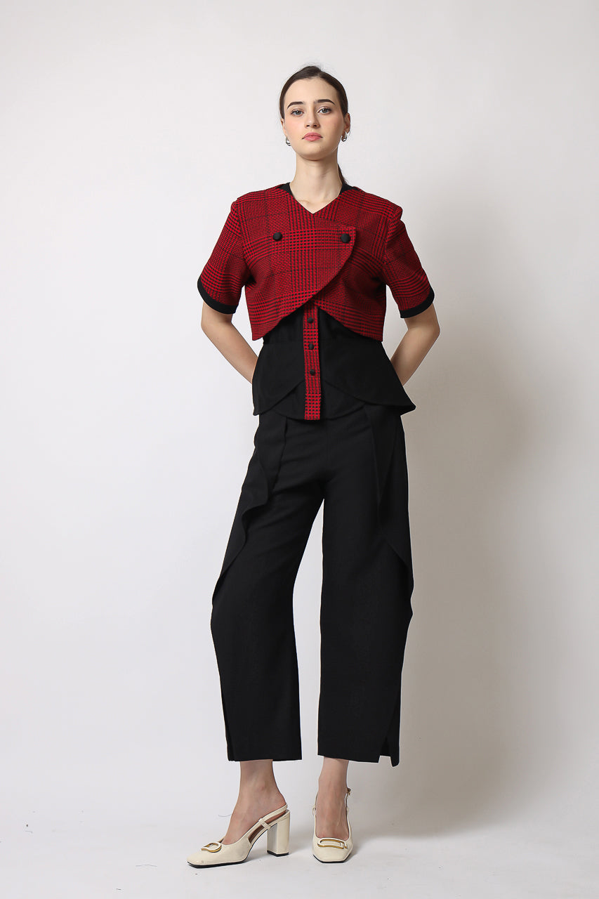 Bloom et Champs Collins Blouse Red Checkered