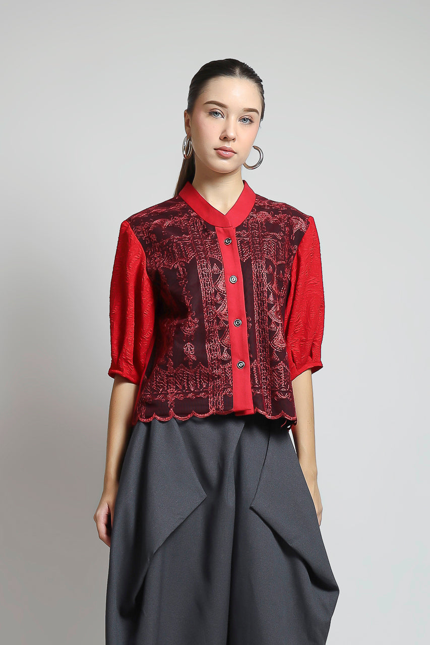 Bloom et Champs Blazer Tuller Bamboo in Maroon Red