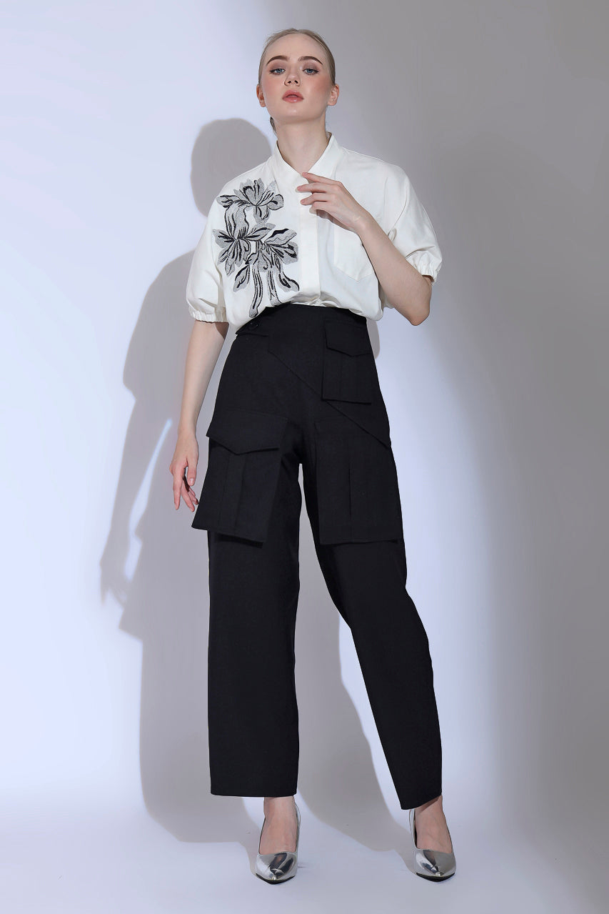 Bloom et Champs Kemeja Bordir Bunga Silver