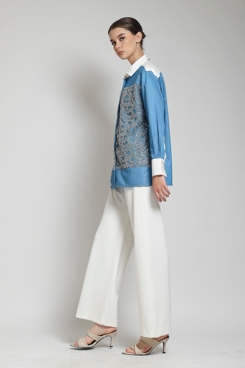 Bloom et Champs Kemeja Salur Biru Payet