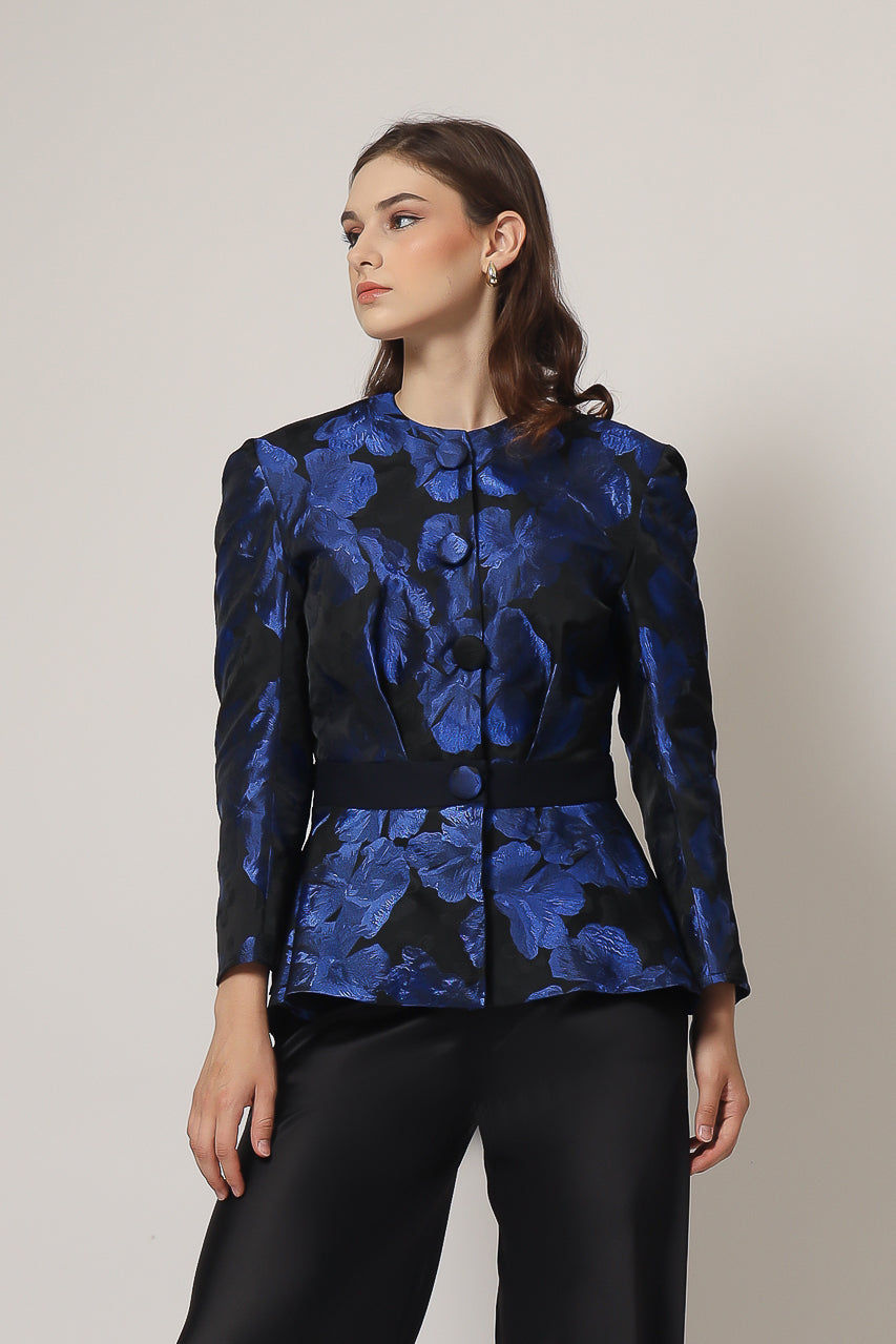 Bloom et Champs Blueberry Floral Peplum Blouse