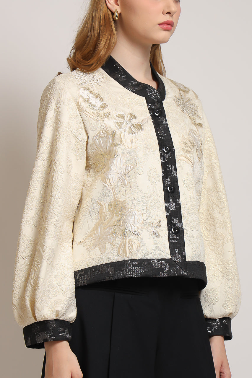 Bloom et Champs Blazer Bamboo Jacquard Creme/ Celana Alena Saten
