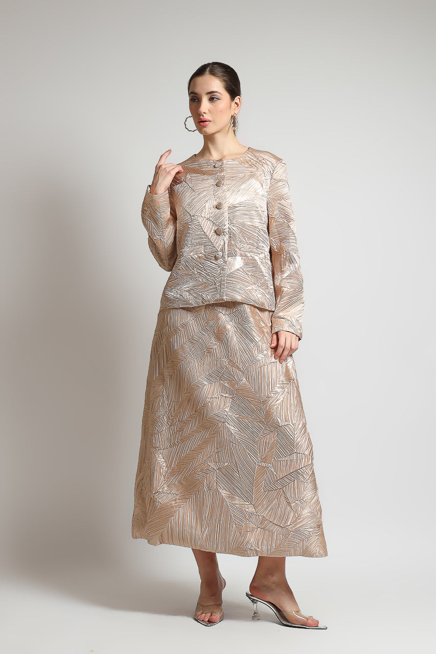 Bloom et Champs Set Pleats Embossed Blazer and Long Skirt