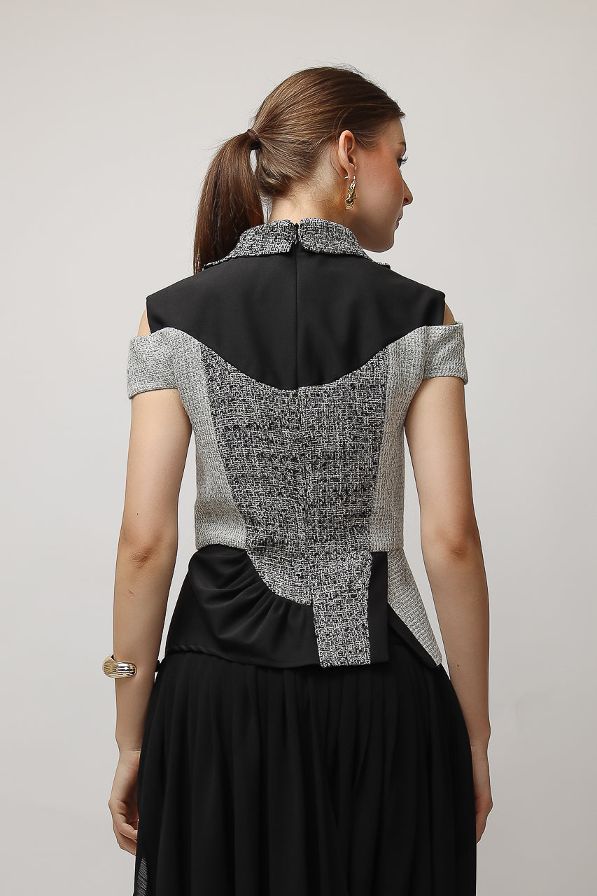 Bloom et Champs Tweed Monochrome Blouse/Chiffon Skirt