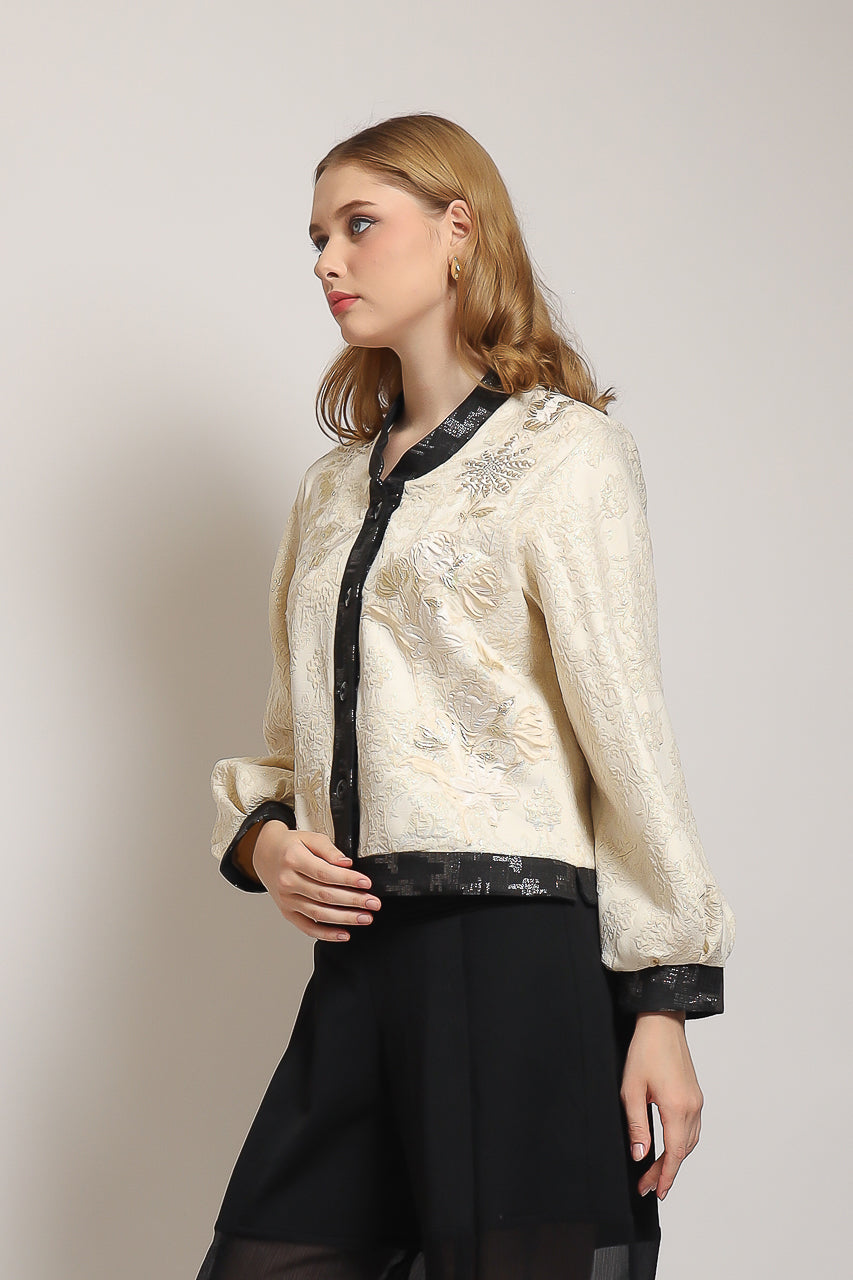 Bloom et Champs Blazer Bamboo Jacquard Creme/ Celana Alena Saten