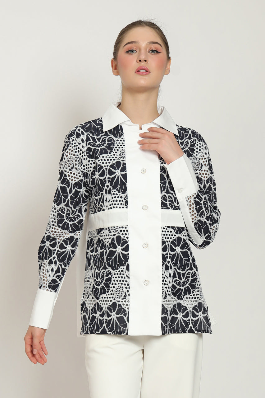 Bloom et Champs Kemeja Bordir Navy