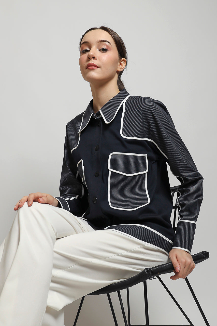 Bloom et Champs Kemeja Salur Navy