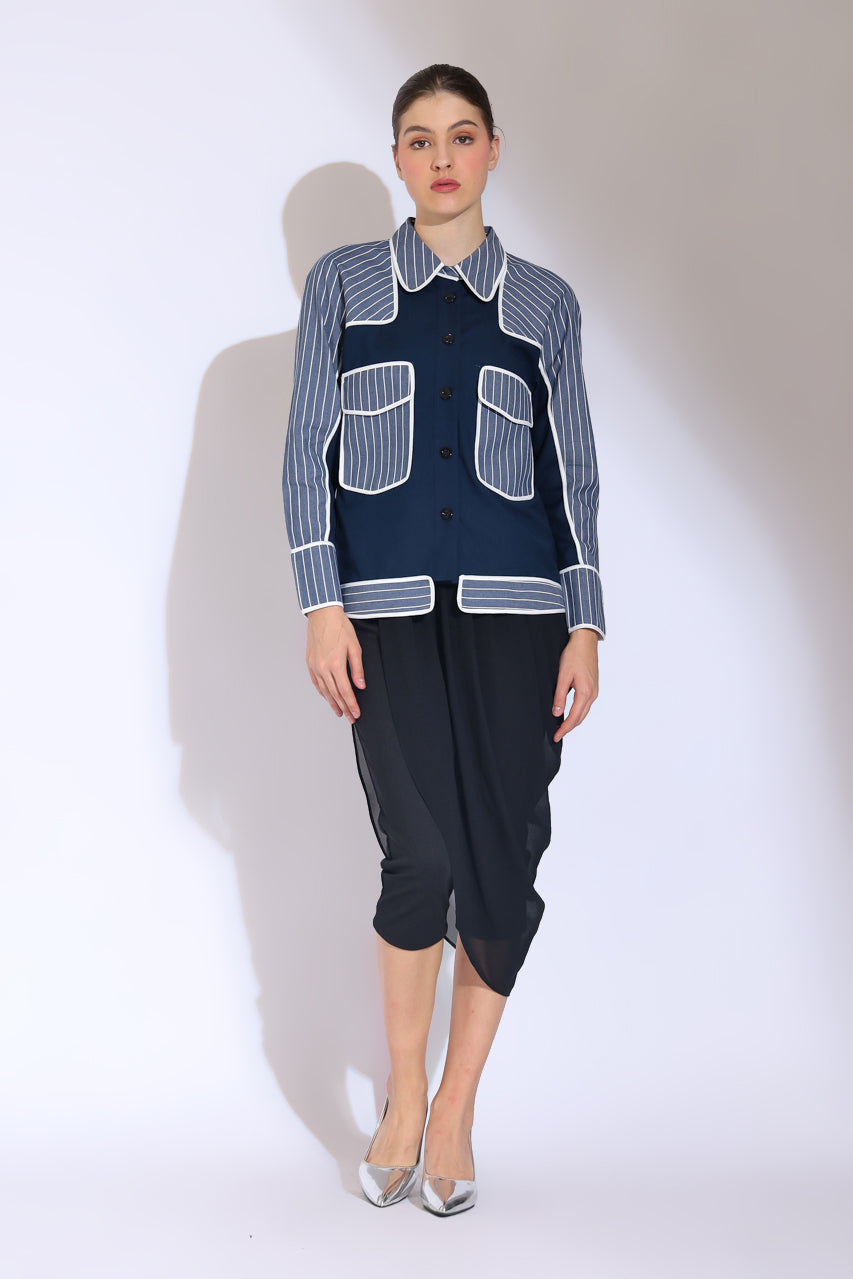 Bloom et Champs Kemeja Salur List Navy