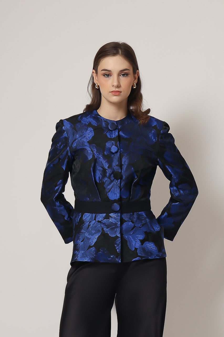 Bloom et Champs Blueberry Floral Peplum Blouse