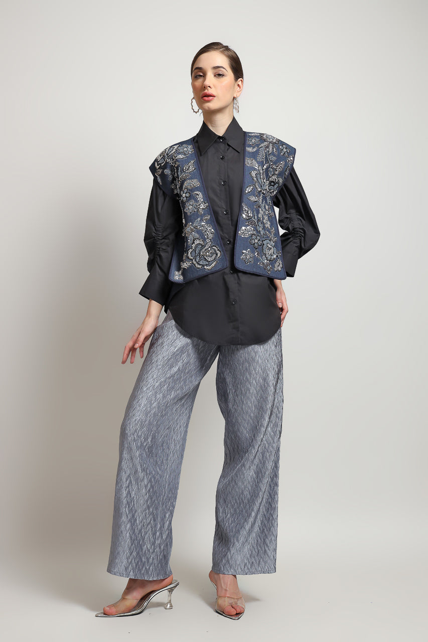 Bloom et Champs Outer Kaku Denim Payet/Elastic Grey Pleats Pants