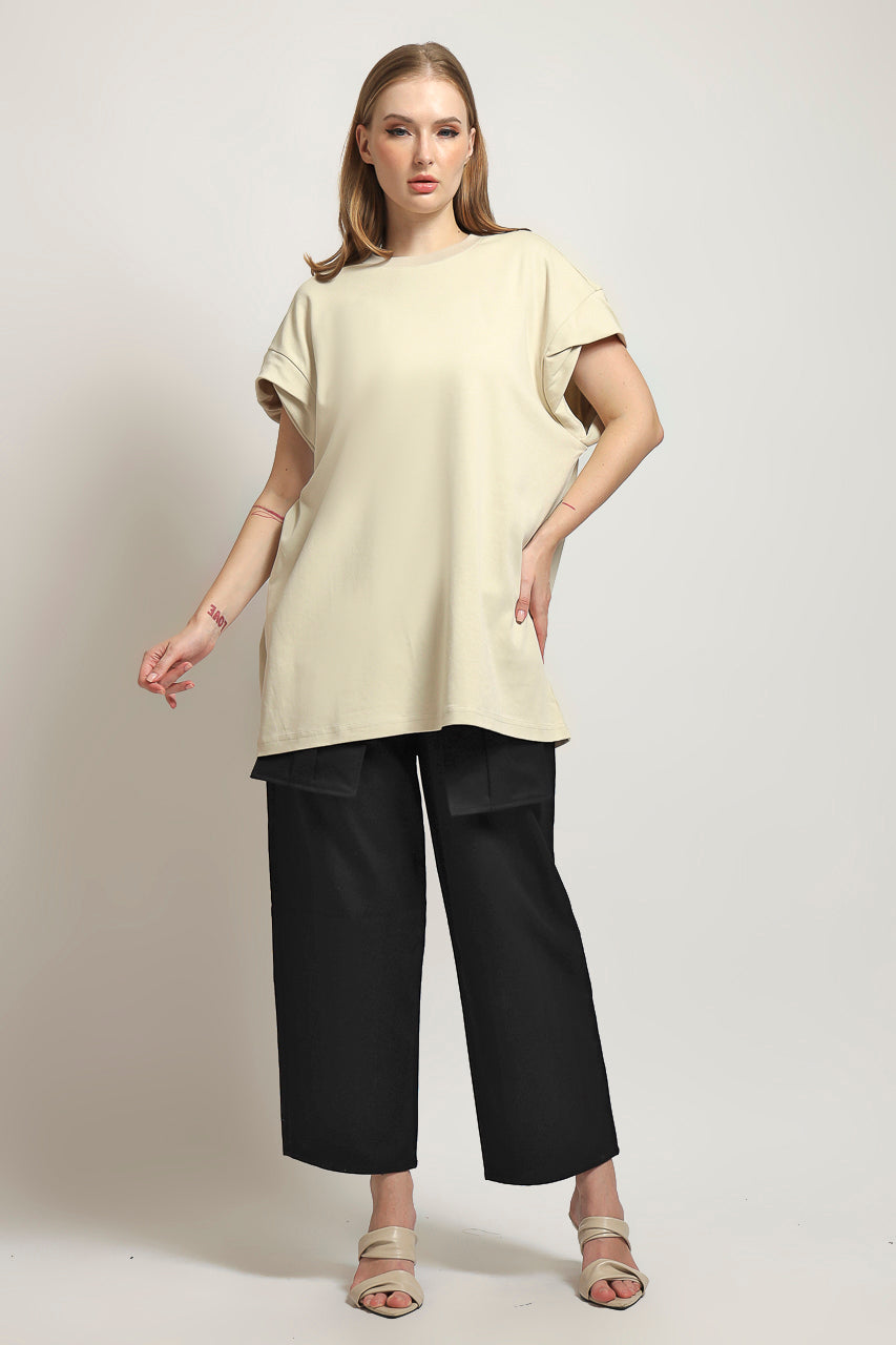 Bloom et Cotton Basic Tee in Creme and Black