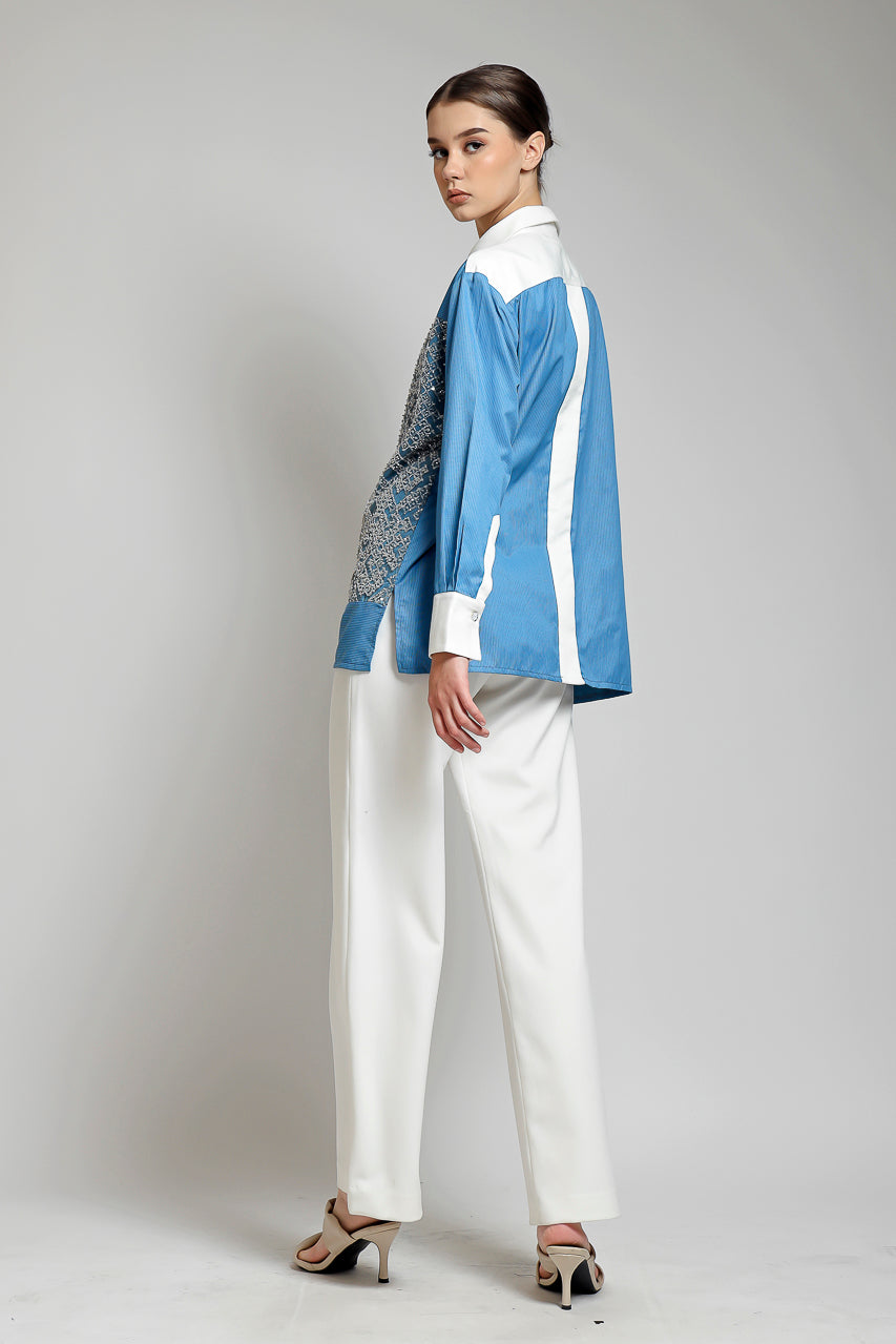 Bloom et Champs Kemeja Salur Biru Payet