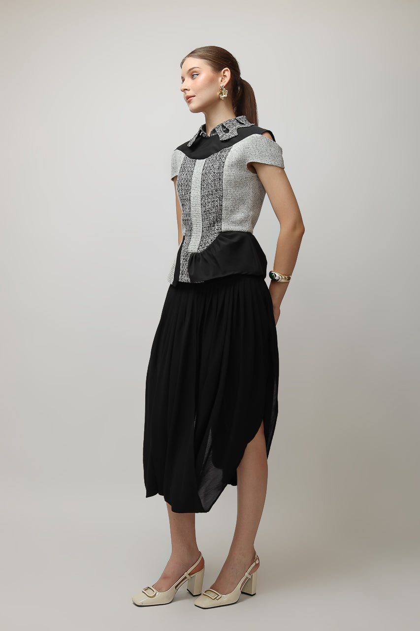 Bloom et Champs Tweed Monochrome Blouse/Chiffon Skirt