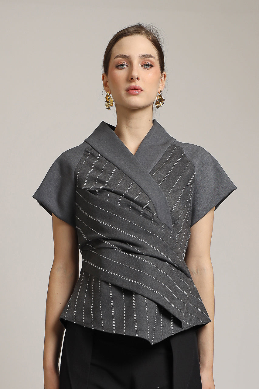 Bloom et Champs Semi Stripe Grey Blouse