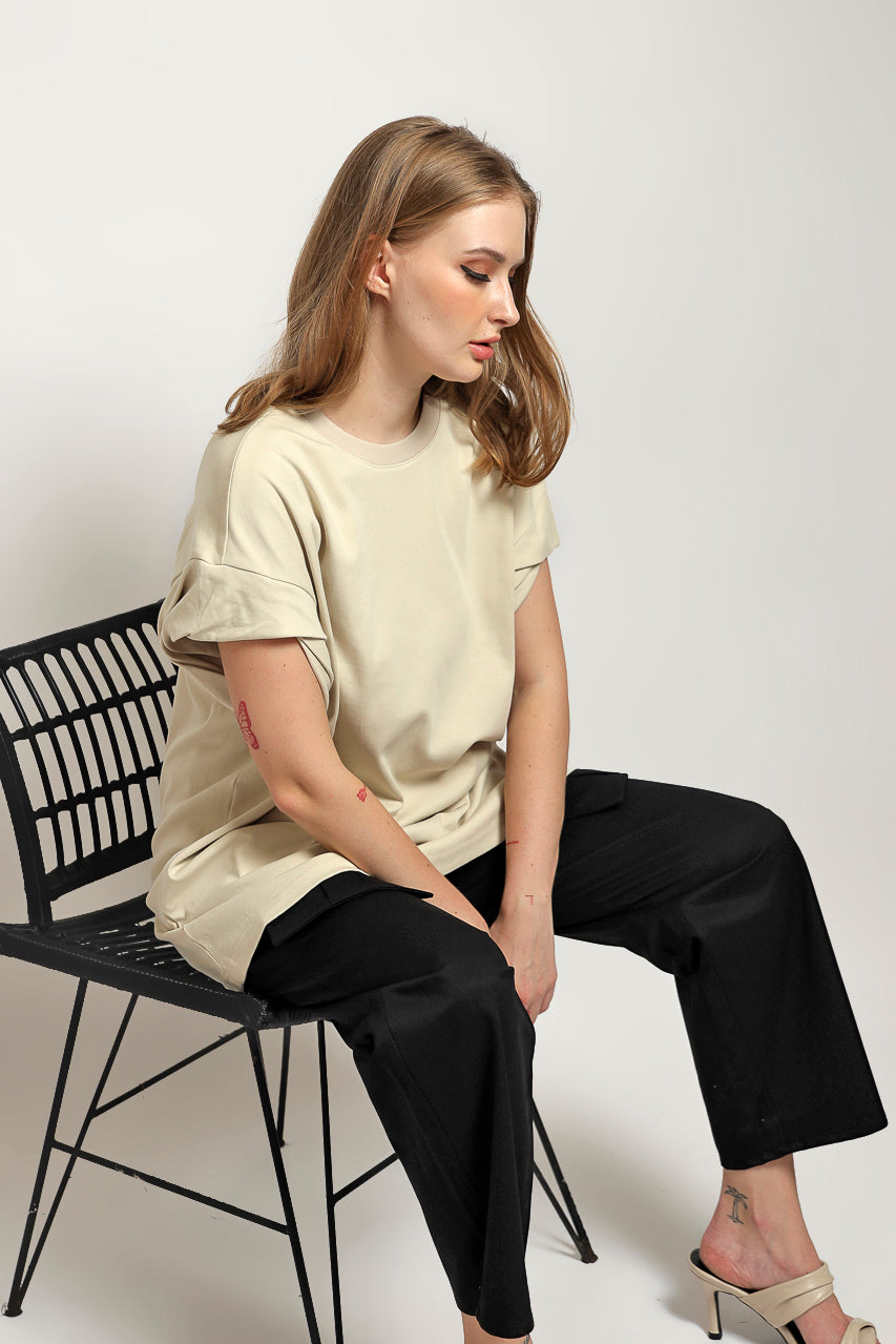 Bloom et Cotton Basic Tee in Creme and Black