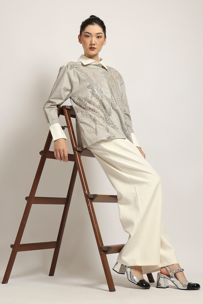 Bloom et Champs Grey Cotton Embellished Shirt