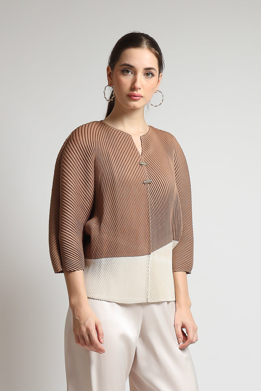 Bloom et Champs Duo Color Pleats Mocha/Off White