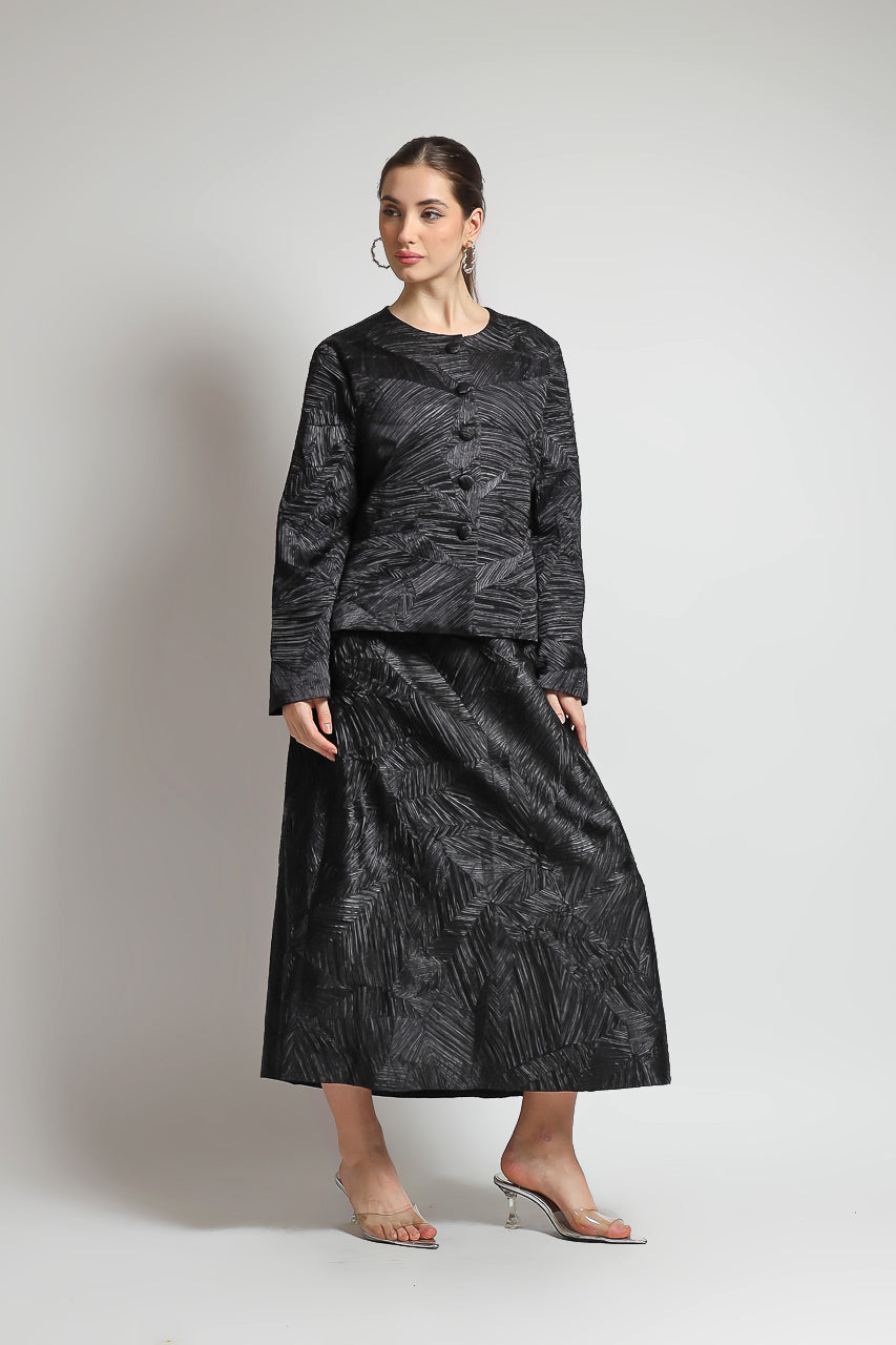 Bloom et Champs Embossed Pleats Skirt/Blazer Pleats in Black