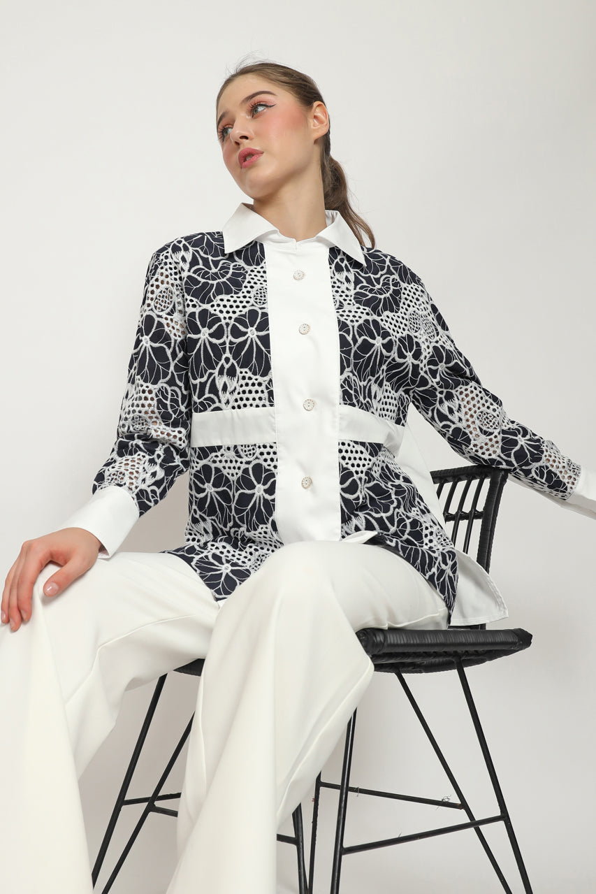 Bloom et Champs Kemeja Bordir Navy