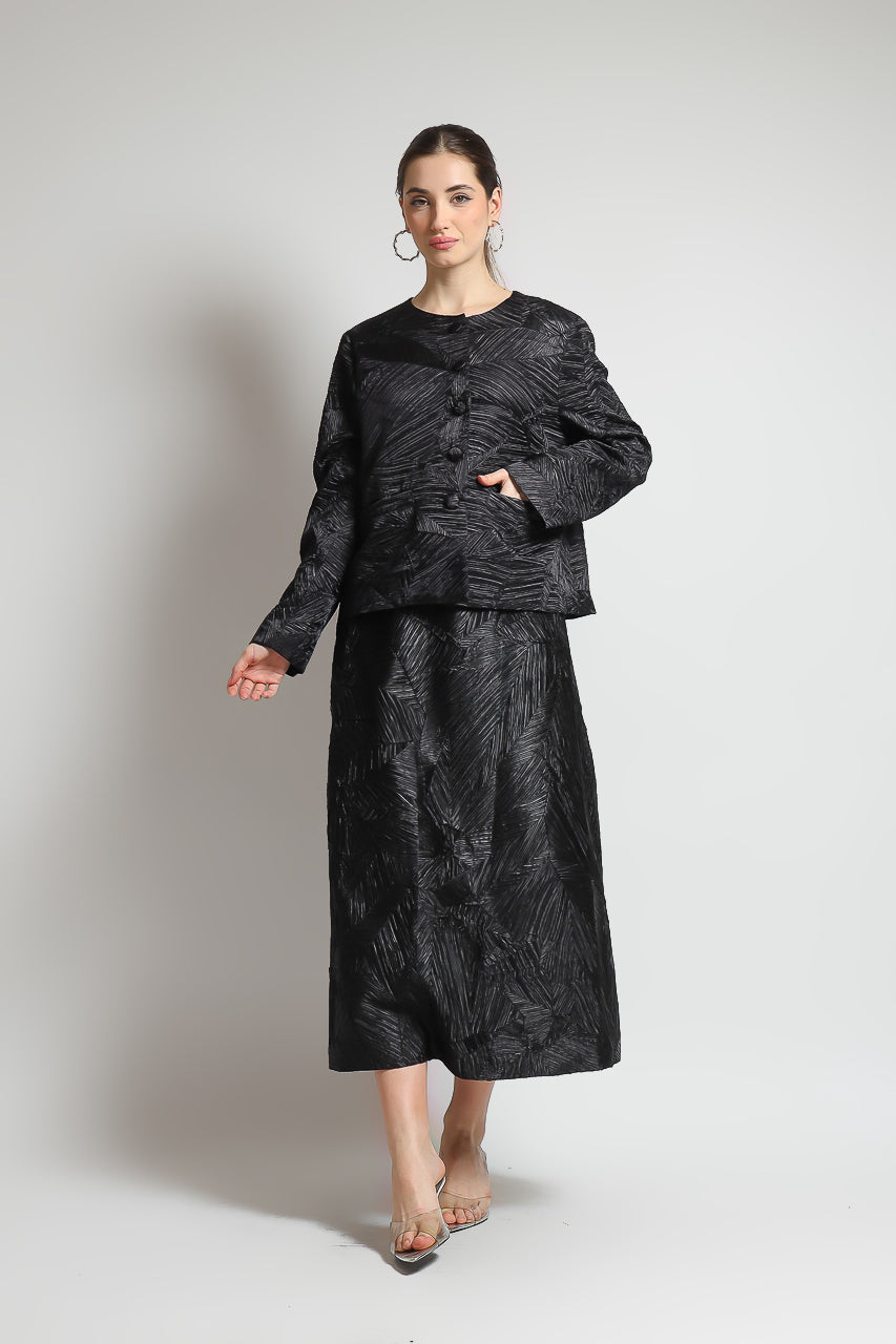 Bloom et Champs Embossed Pleats Skirt/Blazer Pleats in Black