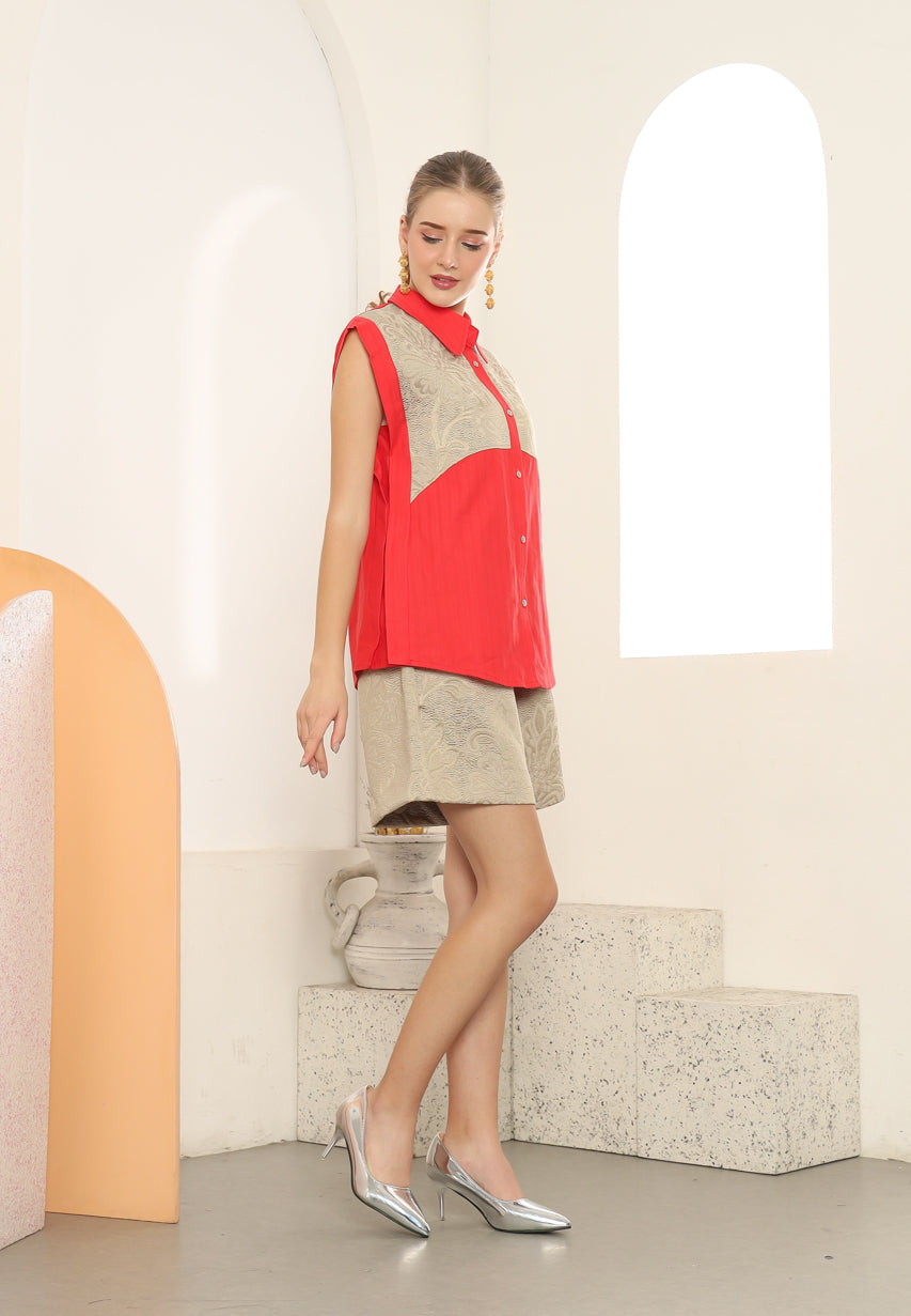 Bloom et Champs Kemeja Jacquard Merah