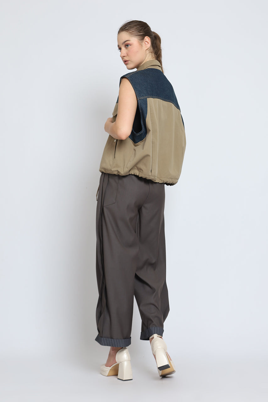 Bloom et Cotton Sleeveless Block Denim Jacket