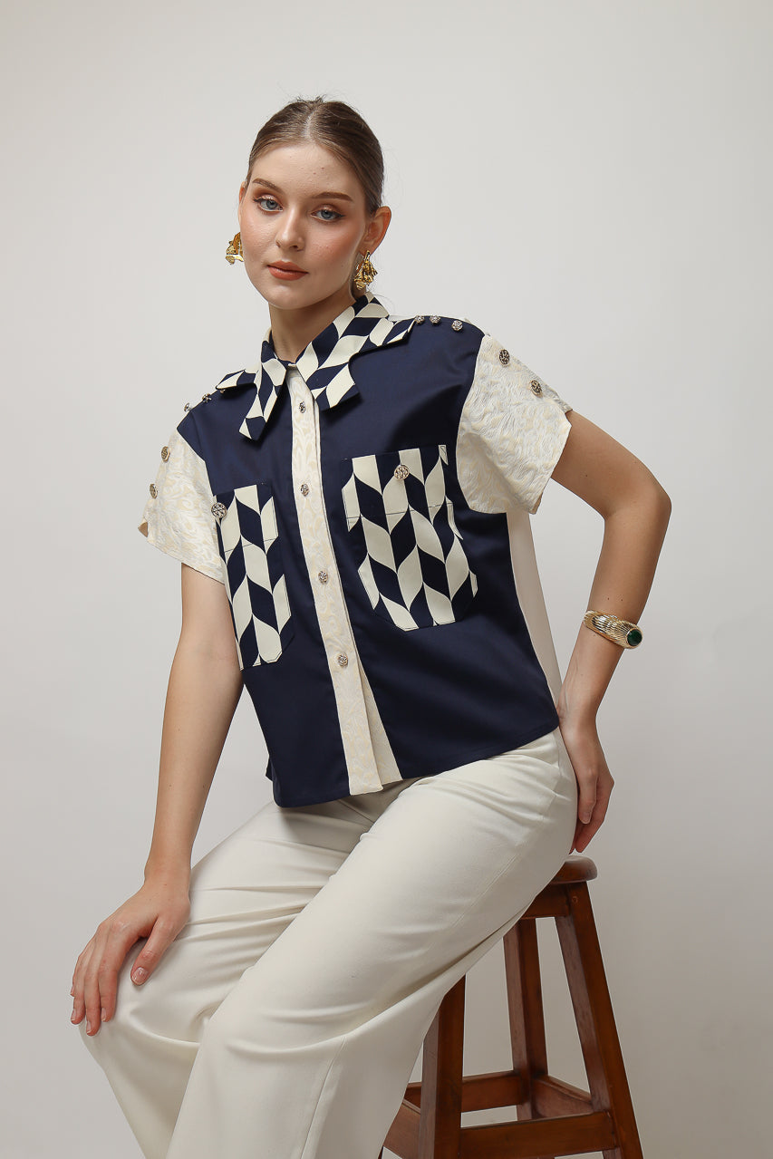 BLoom et Champs Kemeja Catur Navy