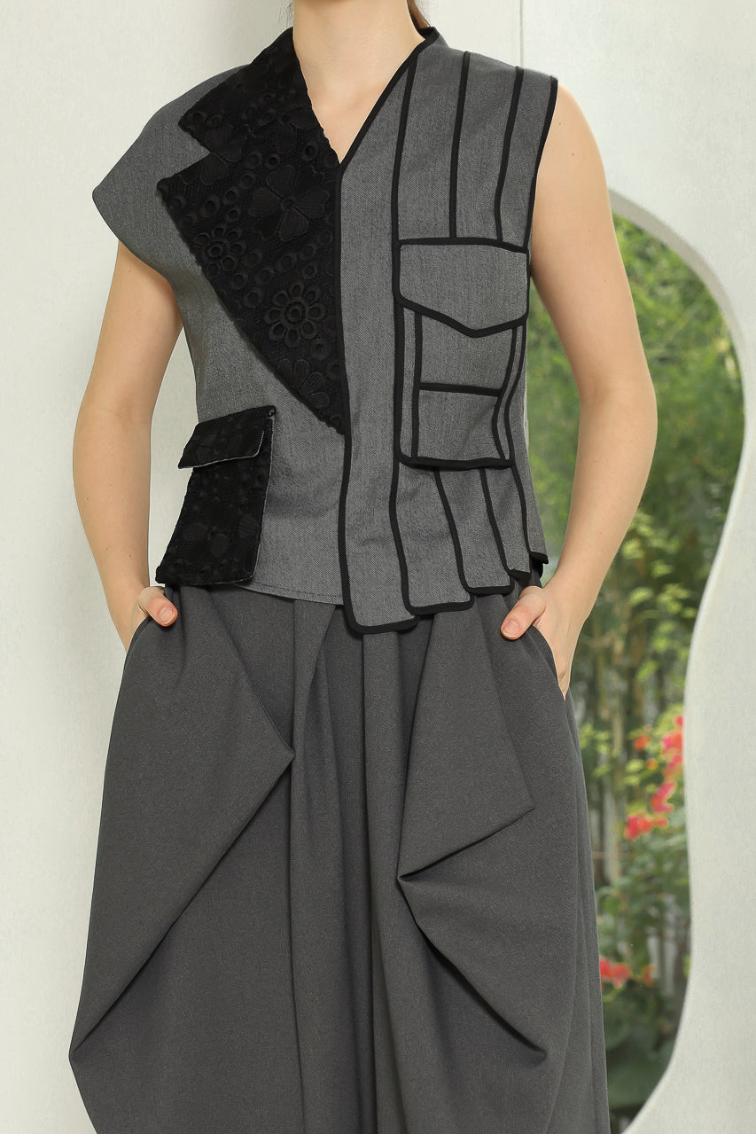 Bloom Et Champs Half List Brocade Top/Celana Kewer Abu