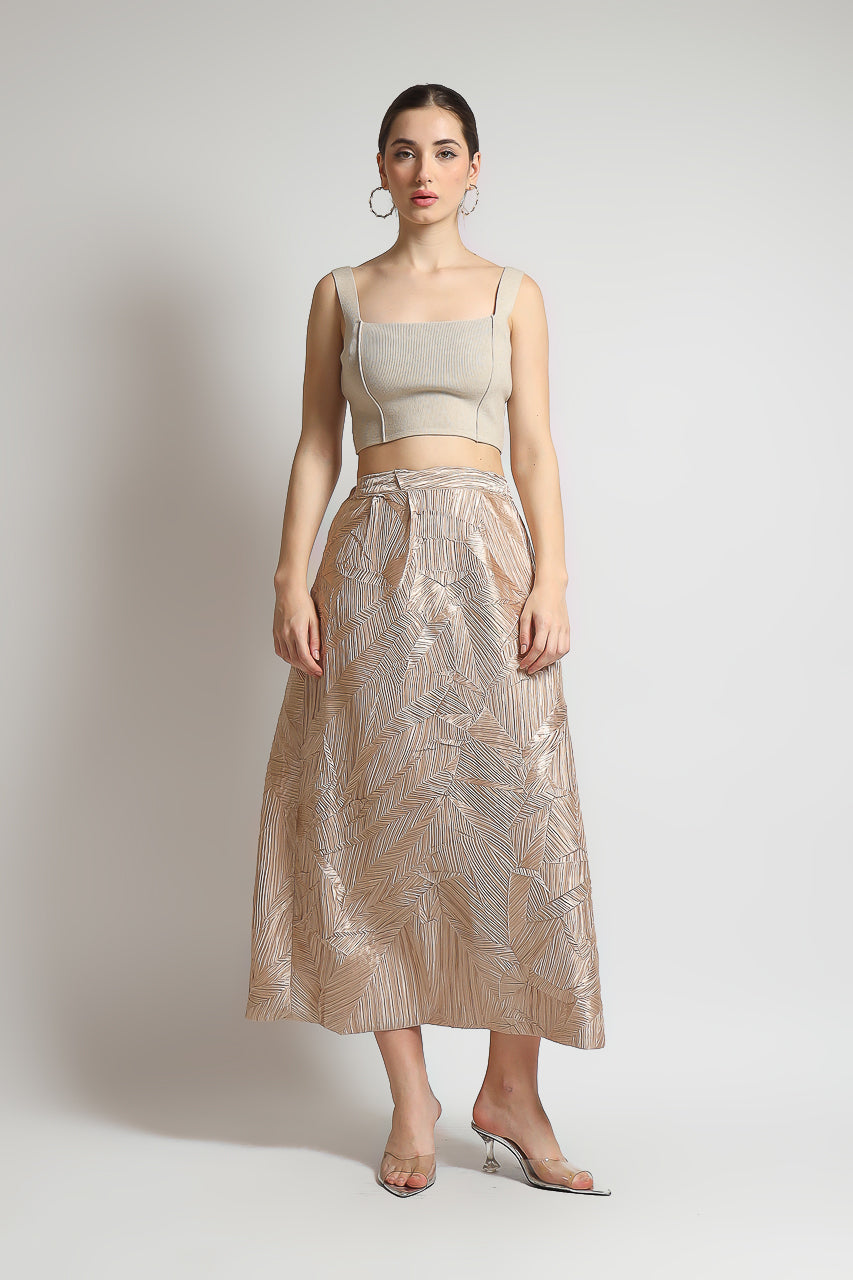 Bloom et Champs Set Pleats Embossed Blazer and Long Skirt