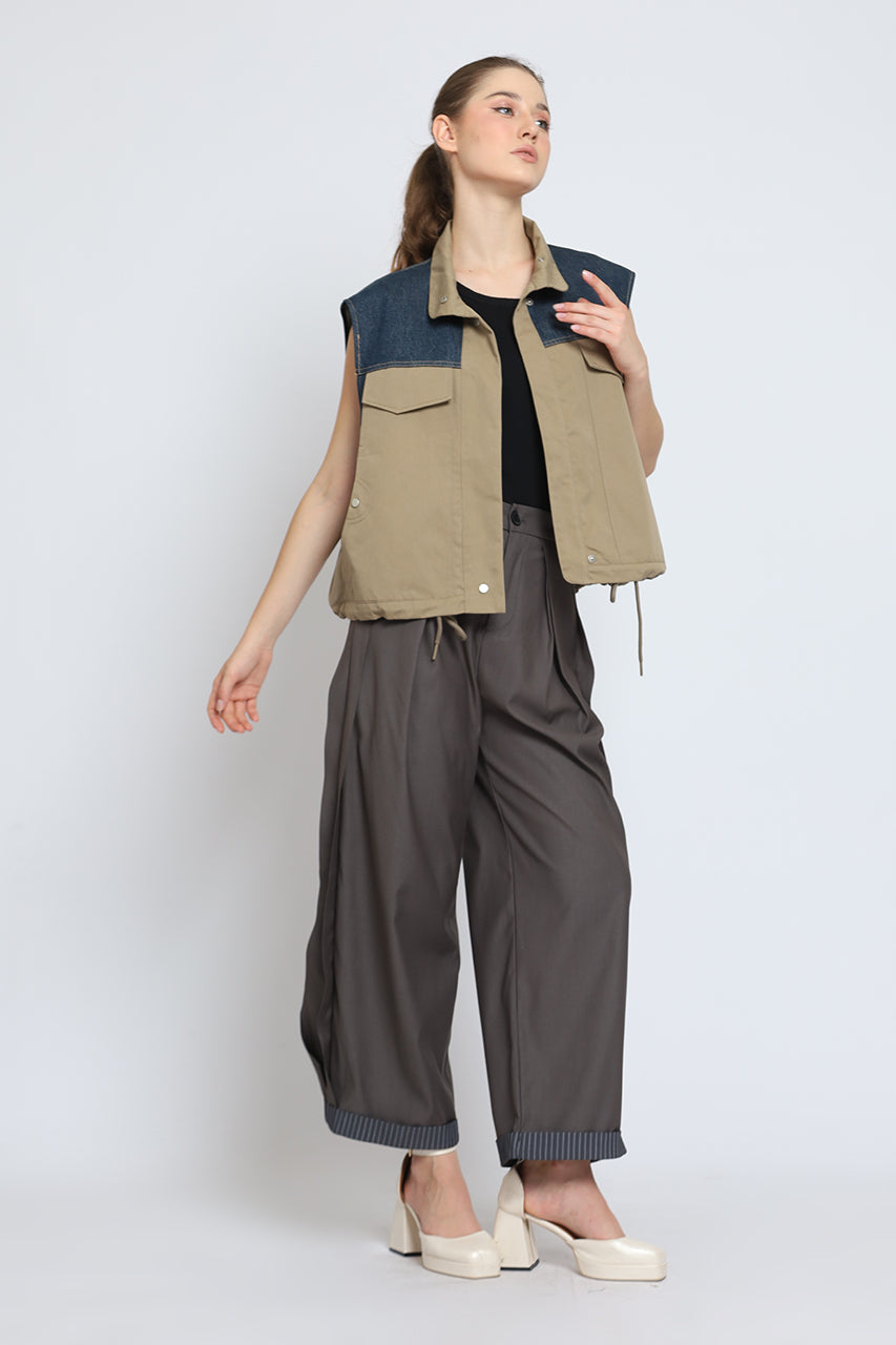Bloom et Cotton Sleeveless Block Denim Jacket