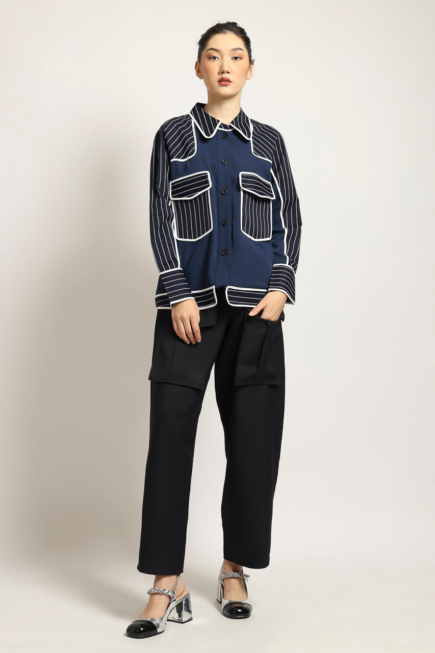 Bloom et Champs Kemeja Salur Navy