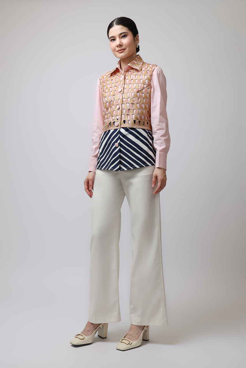 Bloom et Champs Kemeja Snail Pink Brocade