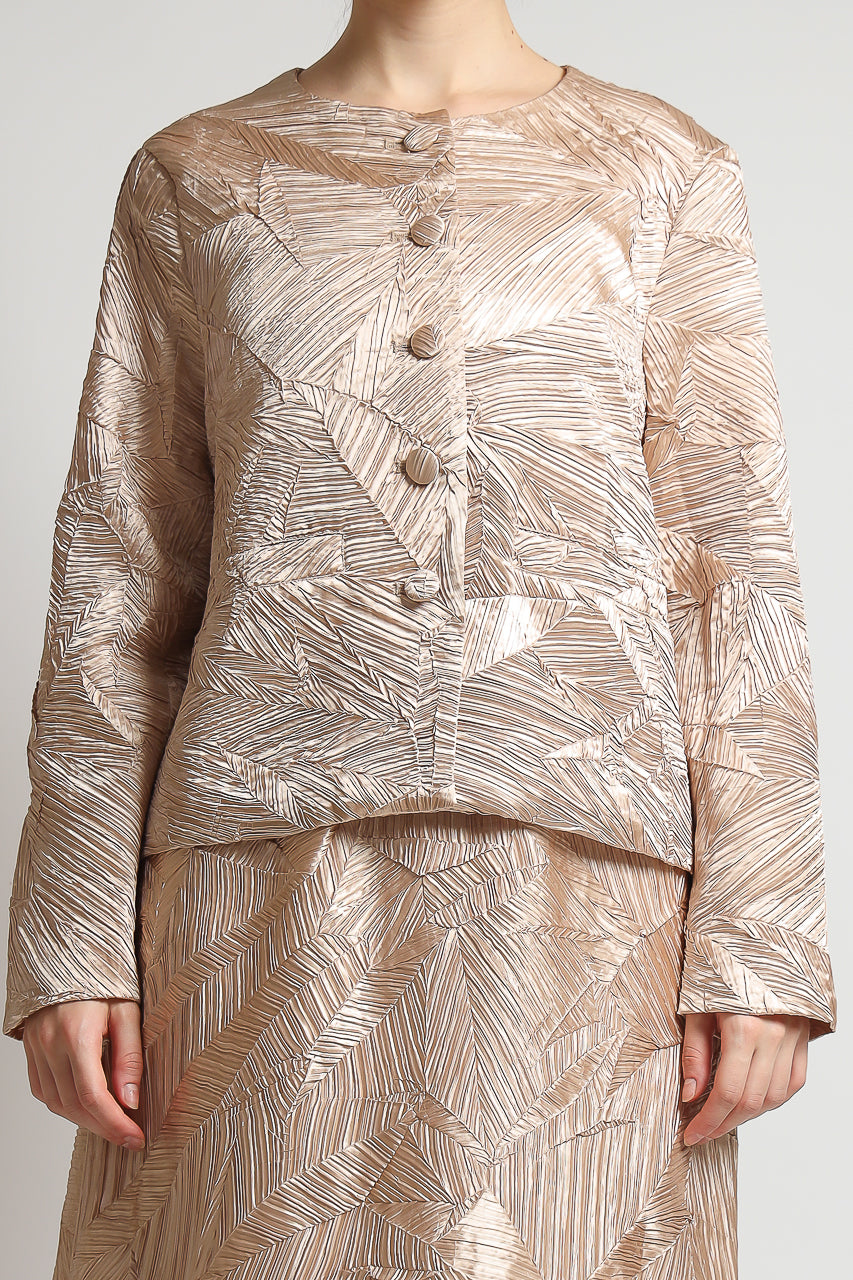 Bloom et Champs Set Pleats Embossed Blazer and Long Skirt