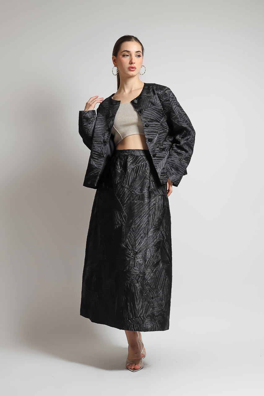 Bloom et Champs Embossed Pleats Skirt/Blazer Pleats in Black