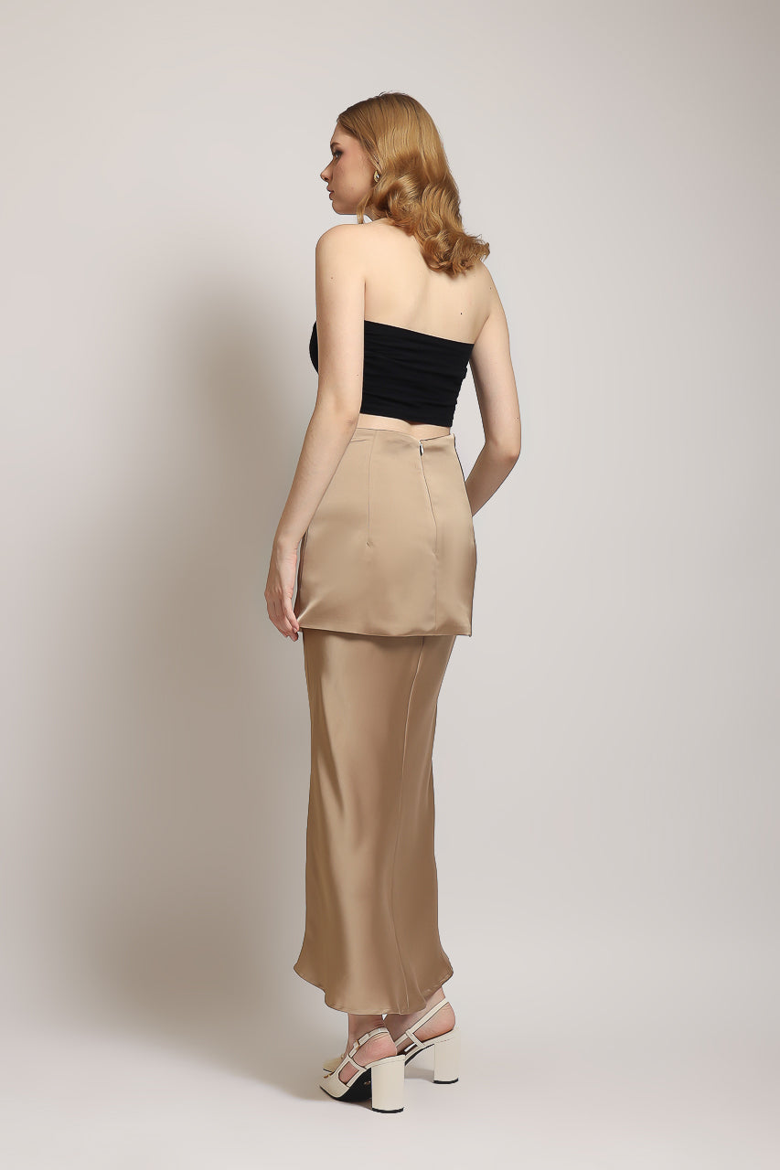Bloom Top Kerah Ploi/Rok Saten Obi