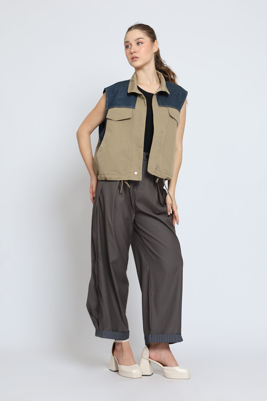 Bloom et Cotton Sleeveless Block Denim Jacket
