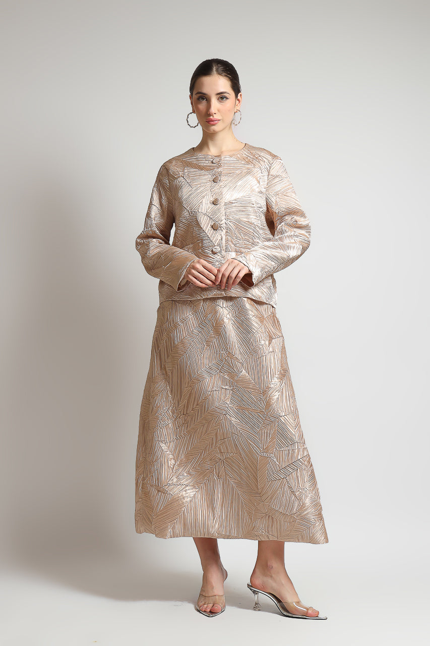 Bloom et Champs Set Pleats Embossed Blazer and Long Skirt