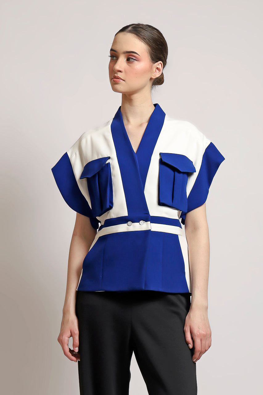 Bloom et Champs Kimono AK Kantong Biru Putih