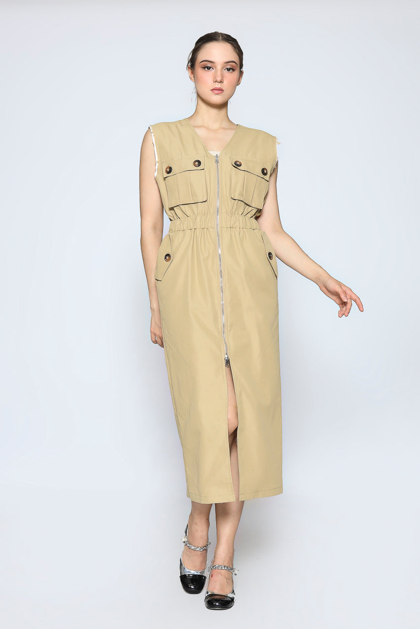 Bloom et Cotton Zipped Creme Dress