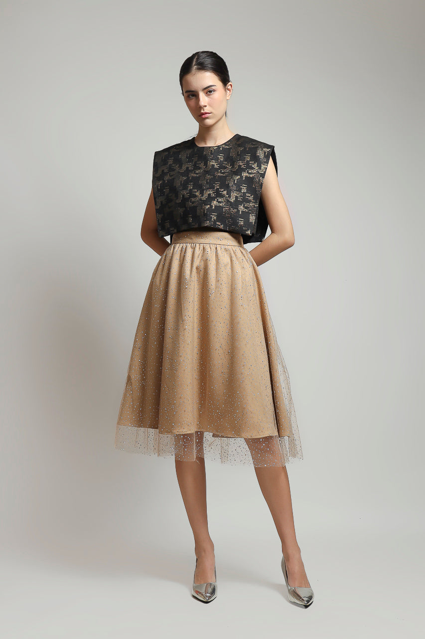 Bloom et Champs Tutu Skirt in Beige/Top Jacquard Kotak