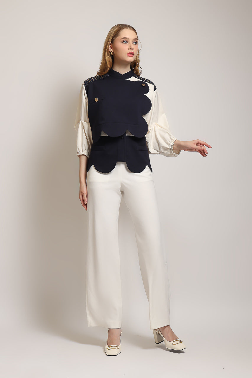 Bloom et Champs Blouse Scalloped Navy