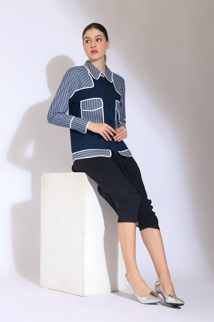 Bloom et Champs Kemeja Salur List Navy