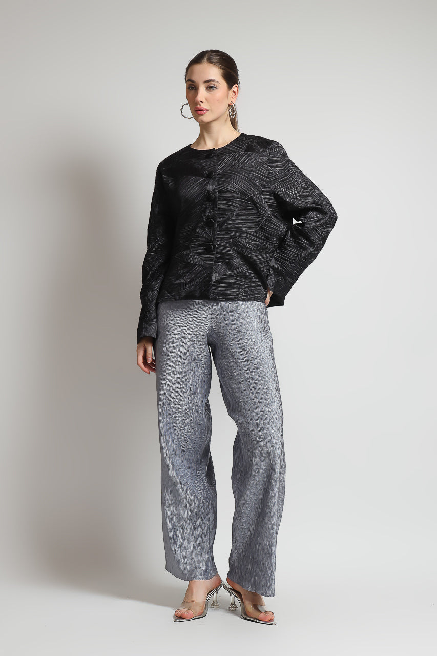 Bloom et Champs Embossed Pleats Skirt/Blazer Pleats in Black