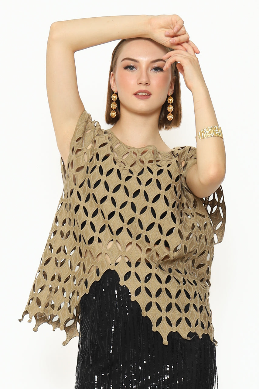 Bloom et Champs Brocade Outer in Beige / Sequinned Skirt