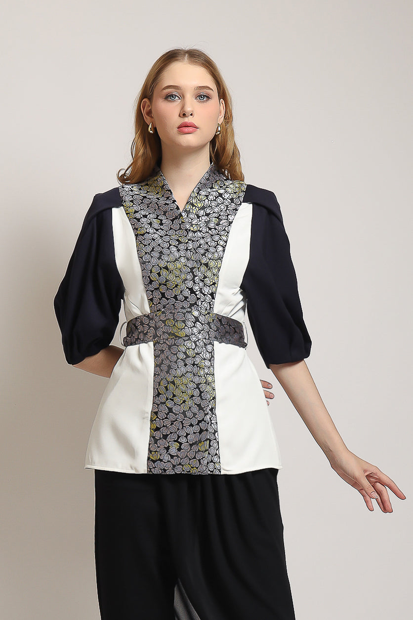 Bloom et Champs Blazer Tangan Balon Jacquard