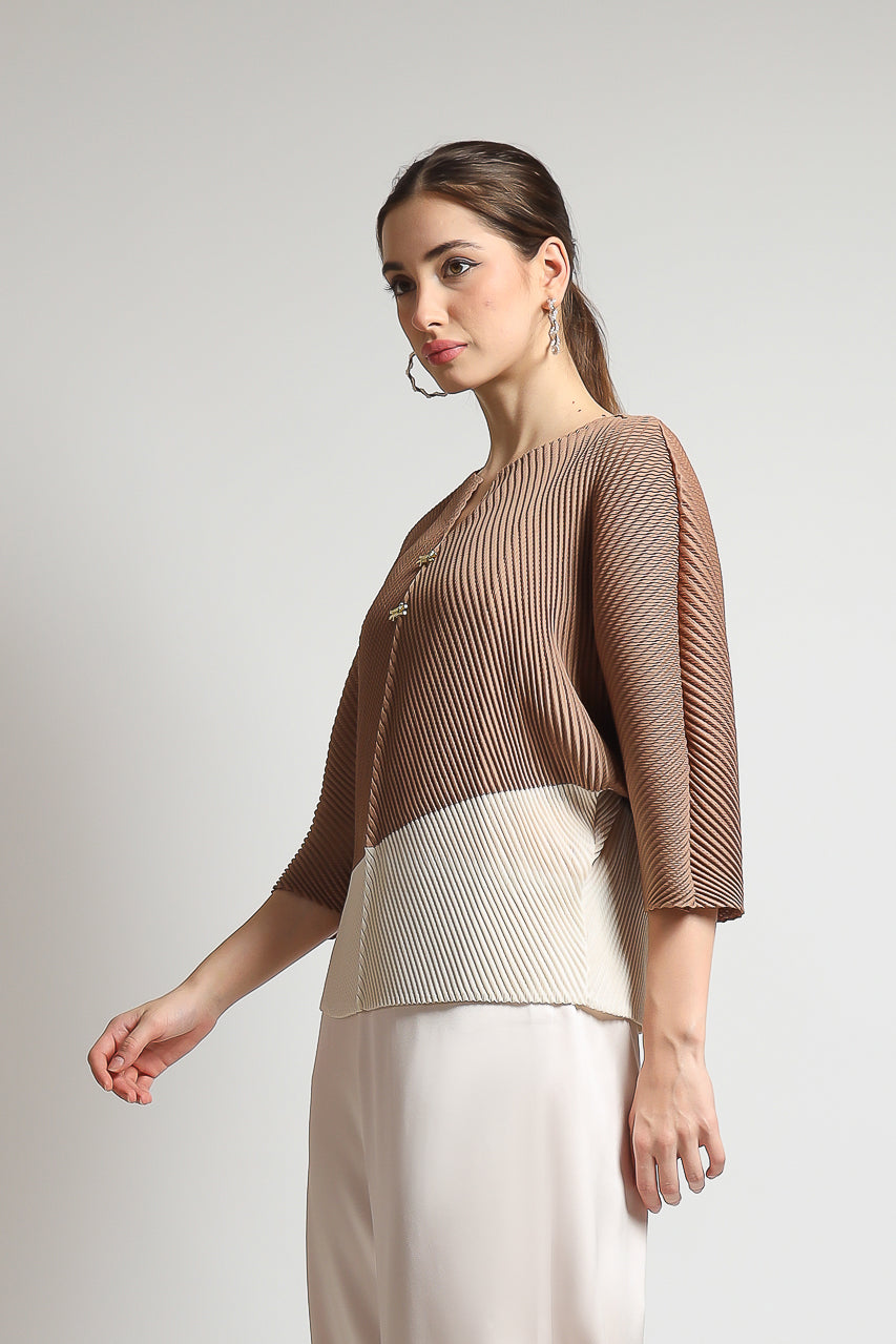 Bloom et Champs Duo Color Pleats Mocha/Off White