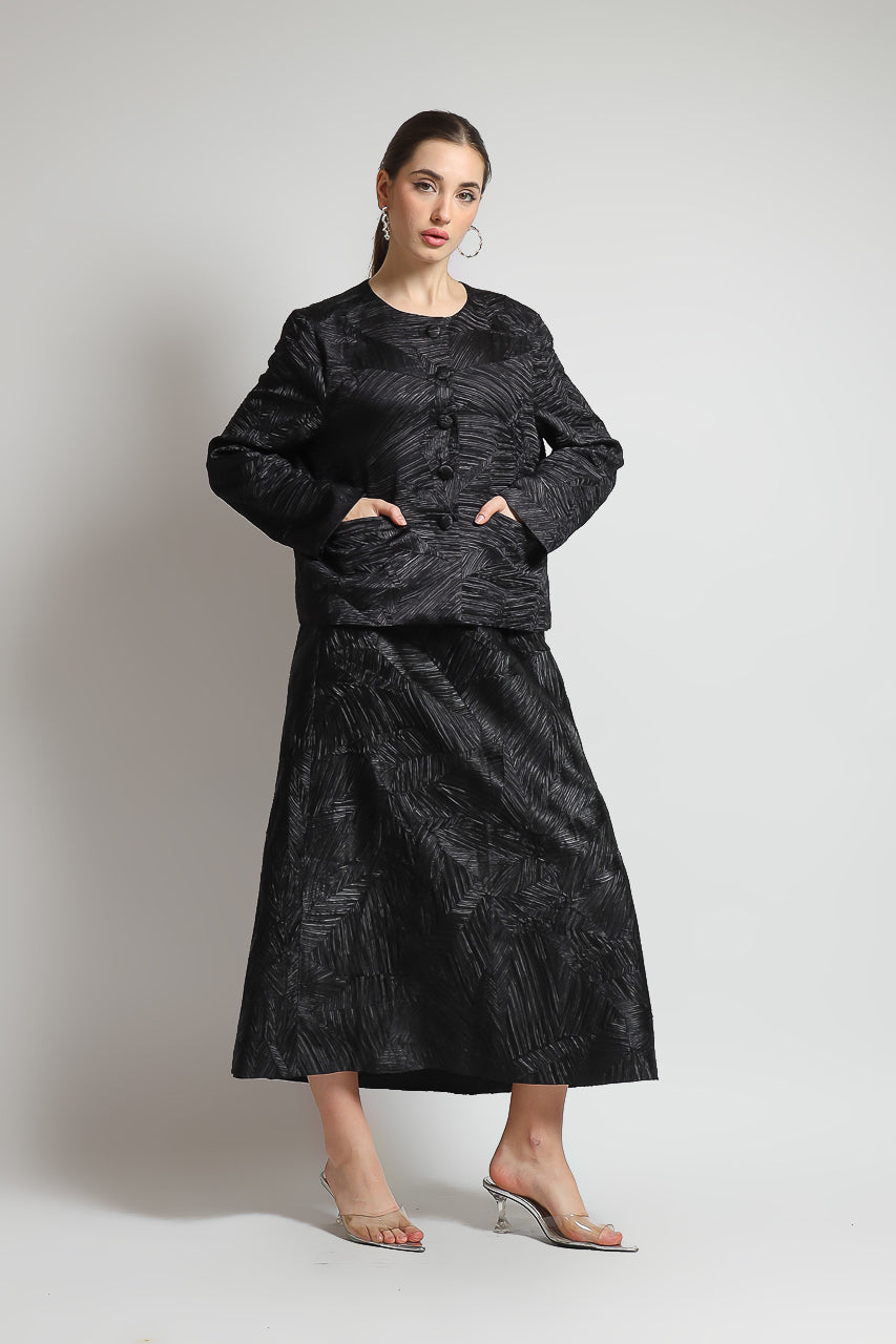 Bloom et Champs Embossed Pleats Skirt/Blazer Pleats in Black