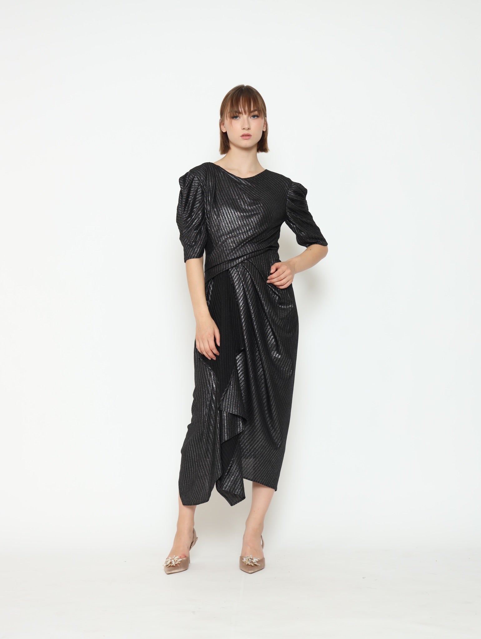 Bloom et Champs Dress Ploi Tangan Balon Glitter