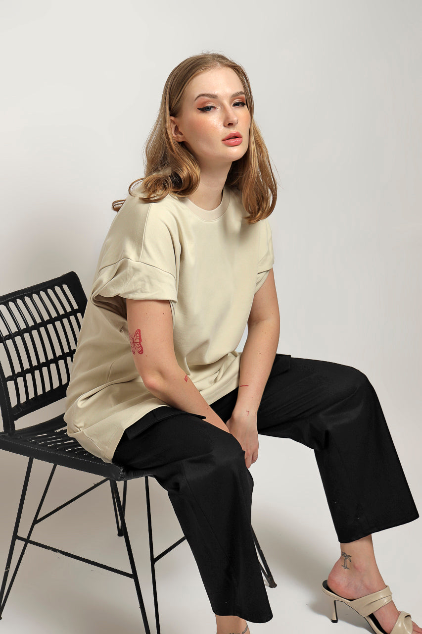 Bloom et Cotton Basic Tee in Creme and Black