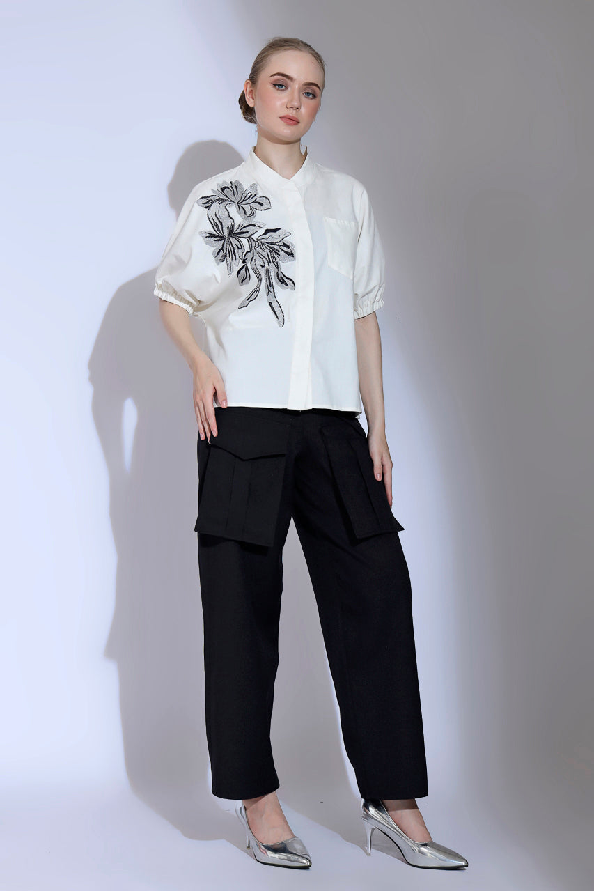 Bloom et Champs Kemeja Bordir Bunga Silver